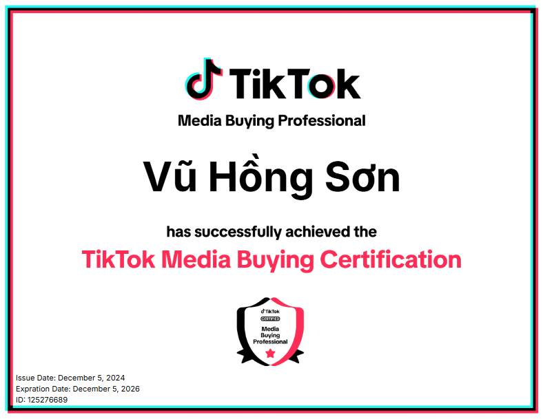 Chứng Chỉ Tiktok Ads Sơn